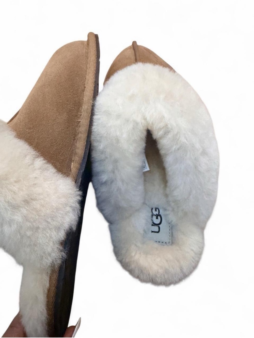 UGG Women's Chestnut Suede Sheepskin Slide Slippers with Cream Lining